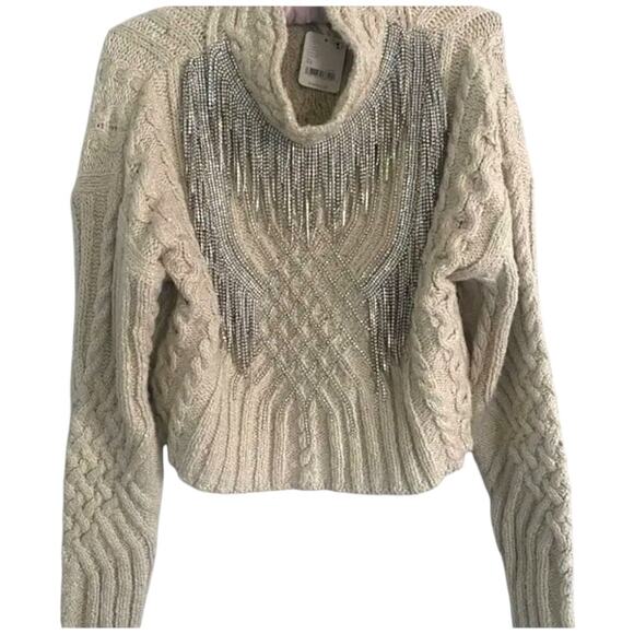 Free People Icicle Embellished Sweater Women’s S Mock Neck Rhinestone NEW - Picture 2 of 7